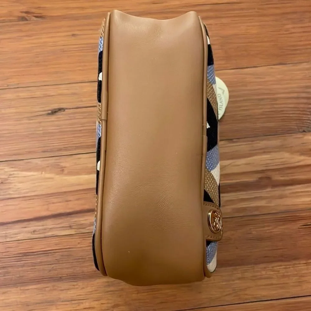 NWT Spartina 449 Linen & Leather Cosmetic Bag